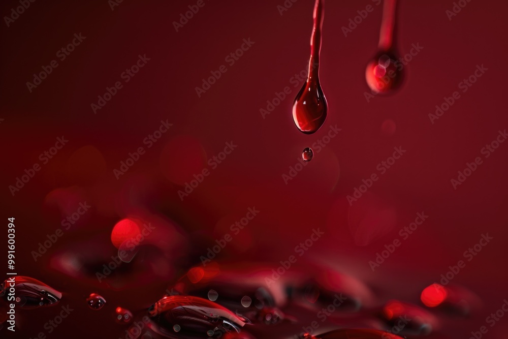 Wall mural A single drop of blood falls from a droplet of water, a symbol of fragility and vulnerability