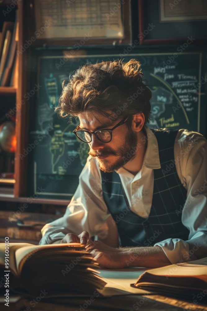 Poster A person sitting at a desk with an open book, ready to learn
