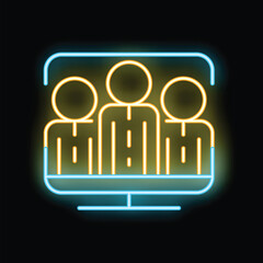 Neon glowing icon of a business team having an online meeting using a computer