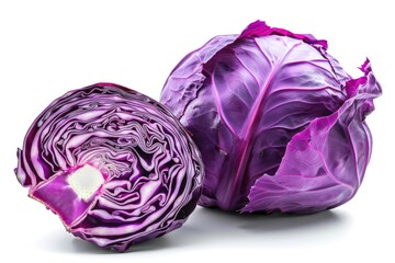Obraz premium A close-up view of a purple cabbage with a white background
