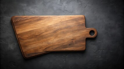 Black wooden cutting board for food preparation isolated on dark background