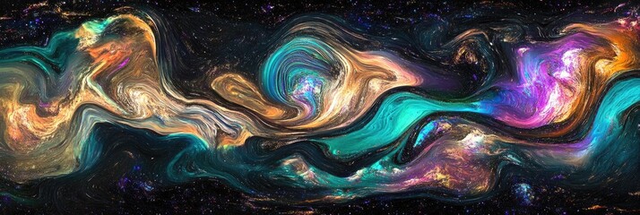 Obraz premium Galaxy inspired holographic texture with metallic swirls of iridescent colors reflecting light