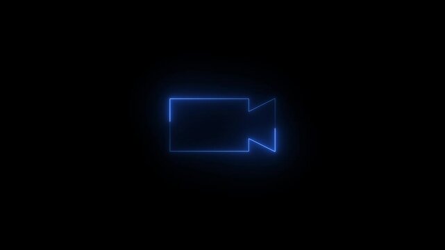 Neon presence chicklet video icon blue glowing black background animation