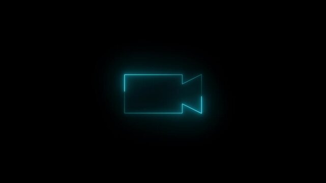 Neon presence chicklet video icon cyan glowing black background animation
