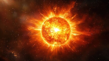 Fototapeta premium Star in its red giant phase, glowing brightly with visible solar winds and expanding into space