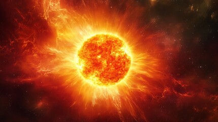 Obraz premium Star in its red giant phase, glowing brightly with visible solar winds and expanding into space