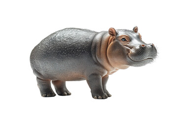 A realistic model of a hippopotamus, showcasing its distinct body shape, large mouth, and short legs, highlighting its characteristics as a semi-aquatic mammal