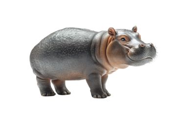 A realistic model of a hippopotamus, showcasing its distinct body shape, large mouth, and short legs, highlighting its characteristics as a semi-aquatic mammal