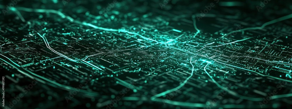 Wall mural futuristic power grid control interface, glowing nodes and lines representing energy flow, soft ambi