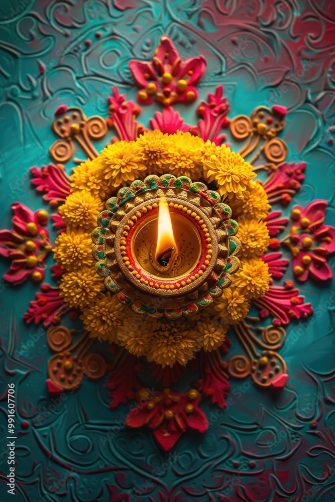 Poster a single lit candle on a vibrant and textured background