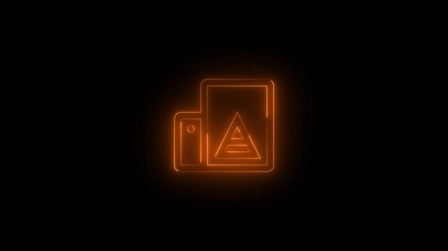 Neon printer icon brown glowing black background animation