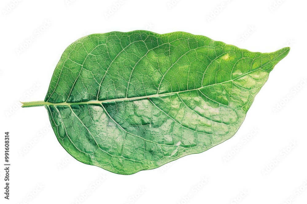 Poster A single leaf on a plain white background, ideal for use in designs where a natural element is required