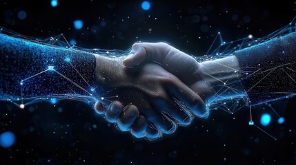 Digital handshake, representing collaboration and connection.