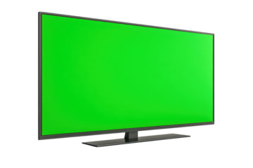 A modern flat-screen television displaying a vibrant green screen, suitable for background use in presentations or video production