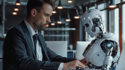 Fototapeta premium Robots are replacing workers in the office