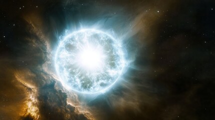 Obraz premium White dwarf star glowing faintly as it cools down after the supernova explosion, surrounded by remnants of gas