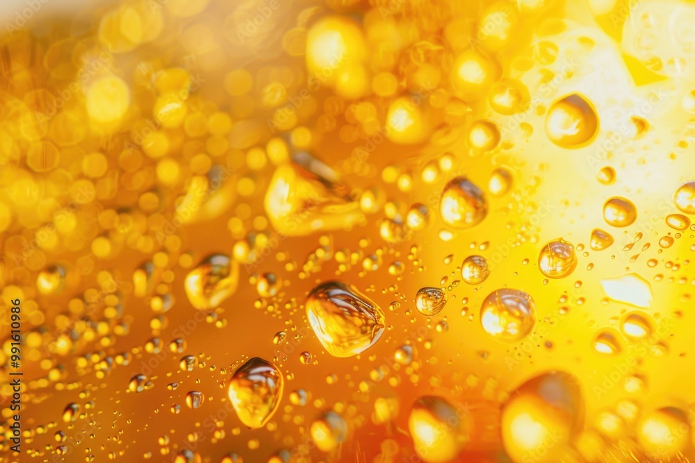 Sticker Close-up view of water droplets on the surface of a glass containing beer