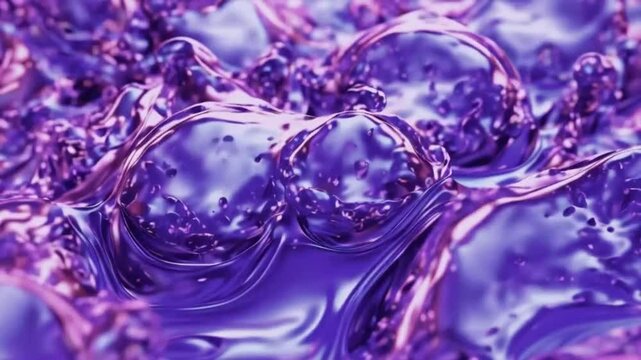 Fluid blobs with a liquid metal texture morph and evolve, complex structures, futuristic nanobots or metallic cells, 4k liquid Background Animation Video