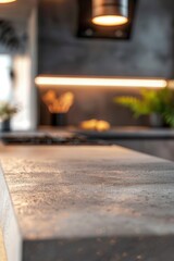 A close-up shot of a kitchen countertop with a plant in the background, suitable for use in interior design or lifestyle photoshoots