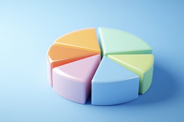 Obraz premium Colorful pie chart segments on blue background for data visualization.