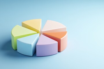 Obraz premium Colorful pie chart segments on a soft blue background.