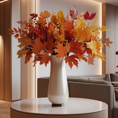 A Modern Living Room Decorated with a Fall-Inspired Centerpiece