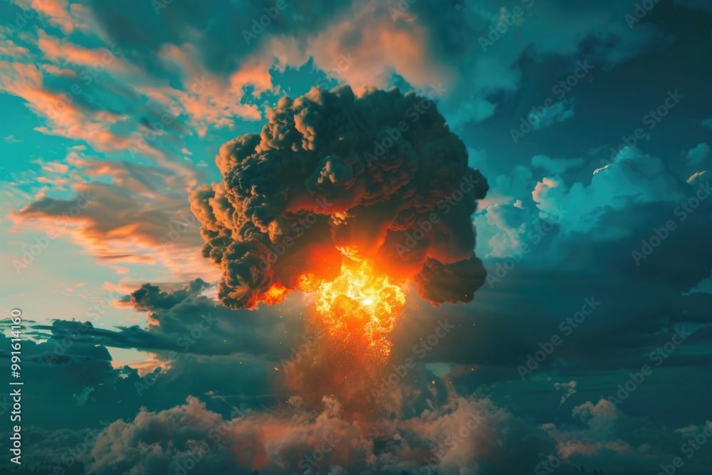 Poster A large cloud of smoke rises into the sky from an unknown source