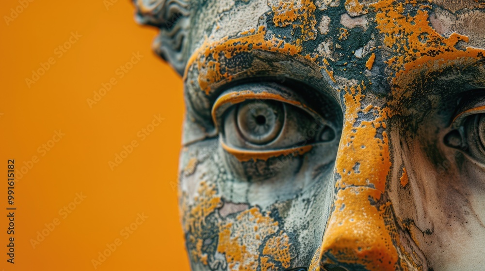 Aufkleber A detailed view of a stone statue representing a man's face, suitable for use in history or art-related contexts