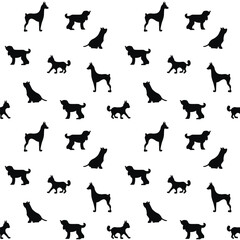 Vector seamless repeating childish pattern with cute dogs, cats in Scandinavian style. Animals background with dog, cat, pets, puppy for invitation, poster, card, flyer, textile, fabric