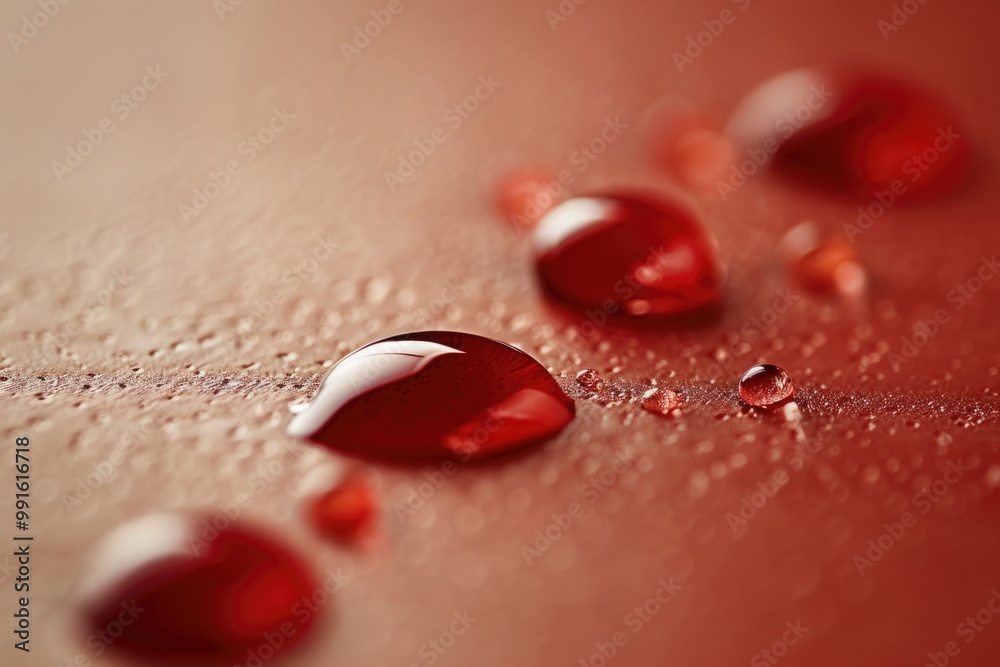 Poster A close-up view of water droplets on a surface, ideal for use in science or education projects