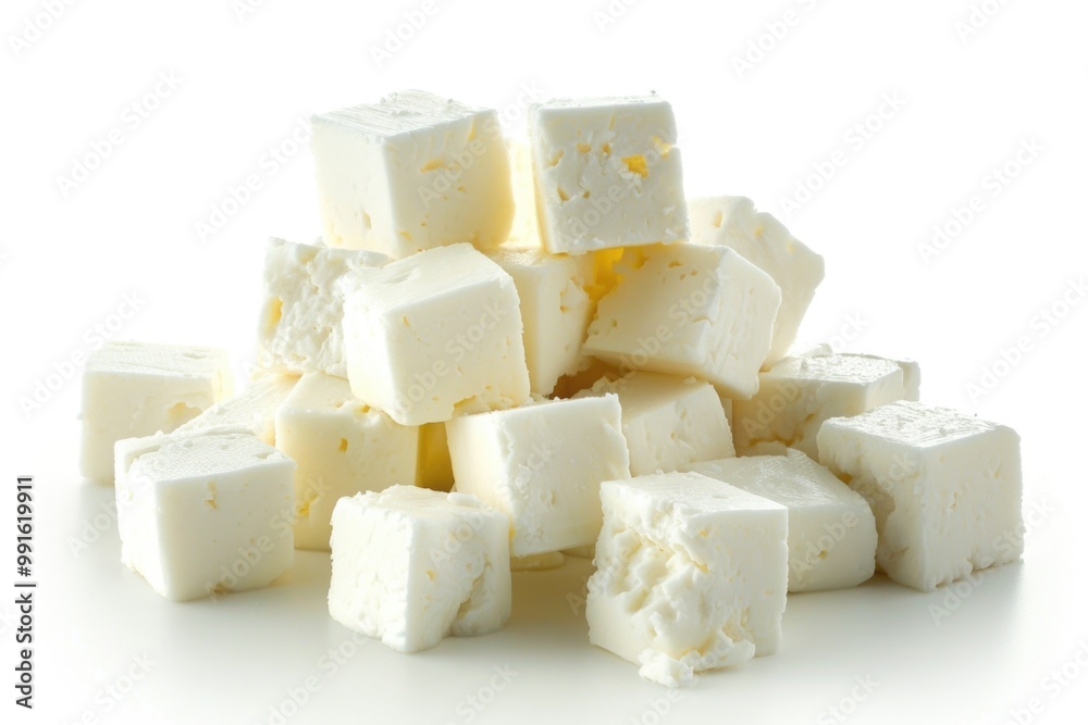 Poster a pile of cubes of cheese stacked on top of each other
