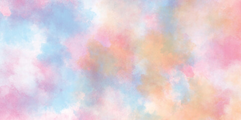 Pastel colors wet effect hand drawn soft watercolor background, Abstract cloudy gradient background with multicolor cloudy stains, multicolor clouds texture watercolor picture painting illustration.