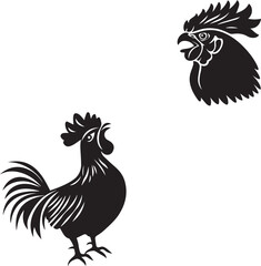 Rooster Crying angry silhouette black and white graphic