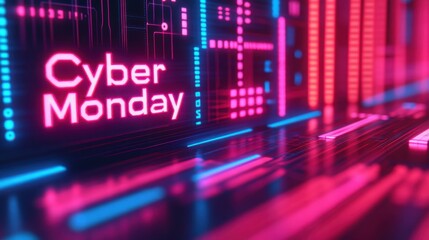 Fototapeta premium Vibrant Neon Lights for Cyber Monday Promotion