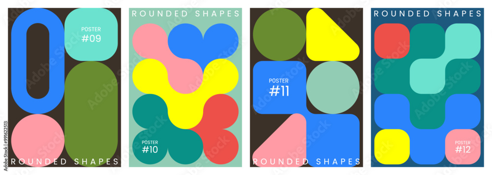 Sticker abstract trendy geometric backgrounds. geometric patterns with rounded shapes and symbols. modern gr