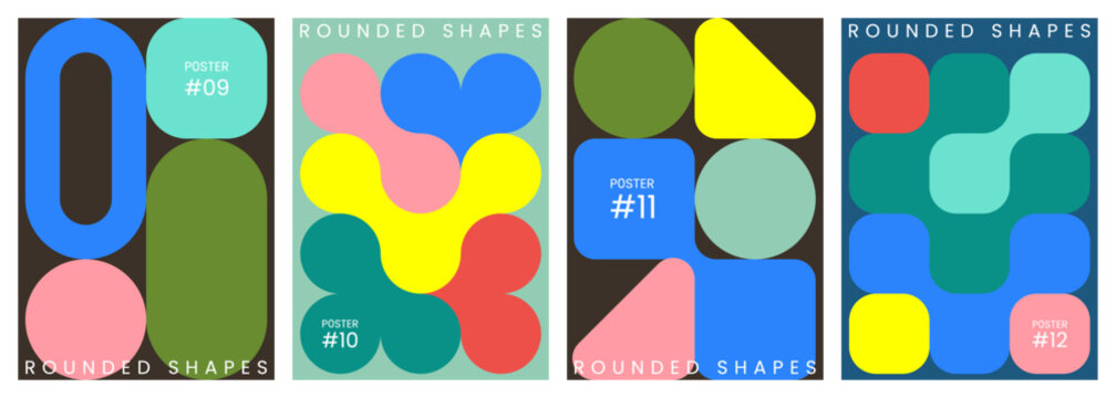 Abstract trendy geometric backgrounds. Geometric patterns with rounded shapes and symbols. Modern graphic design for banner, poster, cover, print, card or packaging. Flat vector illustration.