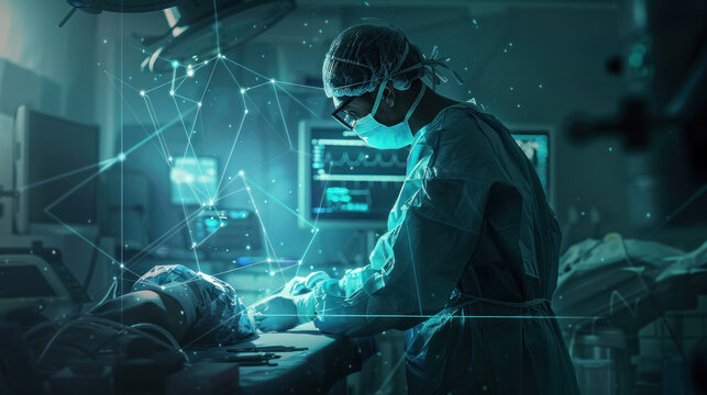 A surgeon at work using tools that respond to voice commands, adjusting their shape and function based on the surgeon's needs and the patient's condition
