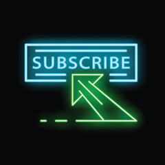 Neon subscribe button with arrow pointing at it on black background