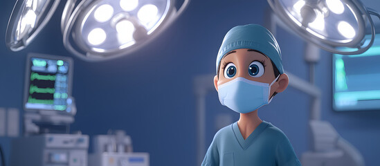 Cartoon Surgeon in Operating Room.