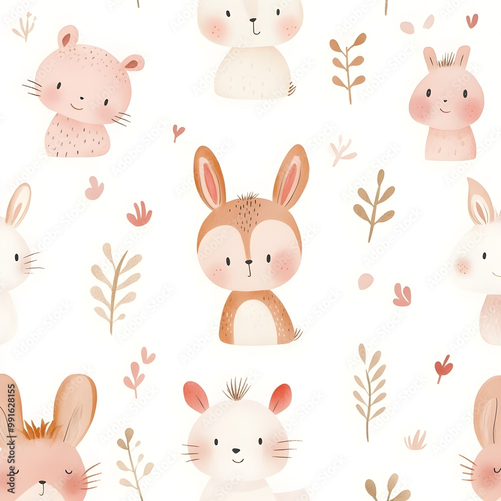 Canvas Prints cute bunny rabbit seamless pattern