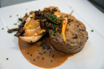 Plat gastronomique dans une assiette prêt à être servis 