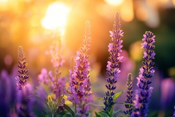 Beautiful purple flowers in the garden at sunset. Nature background. Levander flower on the garden.geneative ai
