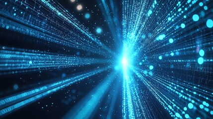Fototapeta premium Blue holographic beams of light cutting through an abstract tech grid, evoking the energy of innovation and futuristic design.
