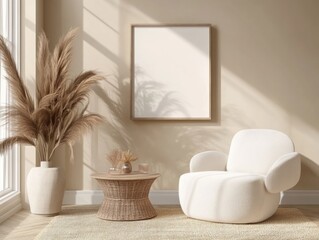 Modern Living Room with White Furniture and Sunlit Ambiance