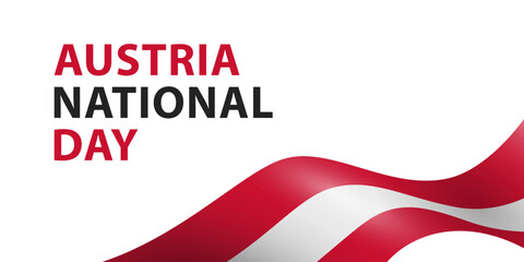 Text Austria National Day and Austrian flag on white background, simple minimalist banner design.