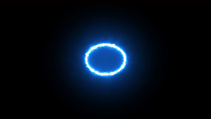 Neon light circle frame rotation loading background. 4k illustration. Light circle isolated on black background