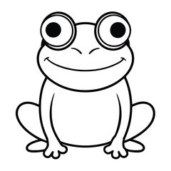 Obraz premium a black and white illustration of a frog wearing glasses. The frog is sitting on its hind legs with its front legs stretched out in front of it 