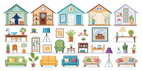 Decorative Home Icons Set for Interior Design and House Decoration Concepts