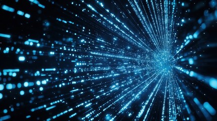 Naklejka premium Blue holographic light beams cascading in a tech-inspired digital world, creating a sleek and modern technology atmosphere.