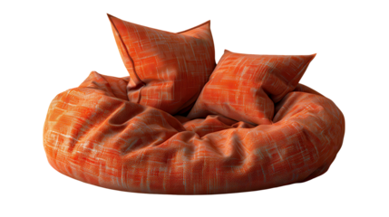 Cozy orange bean bag chair with plush pillows